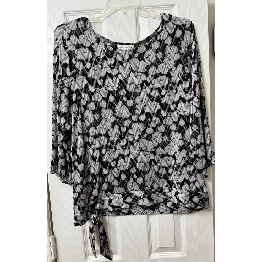 Black and gray pull over blouse with tie at hip. Coldwater Creek plus size 1X